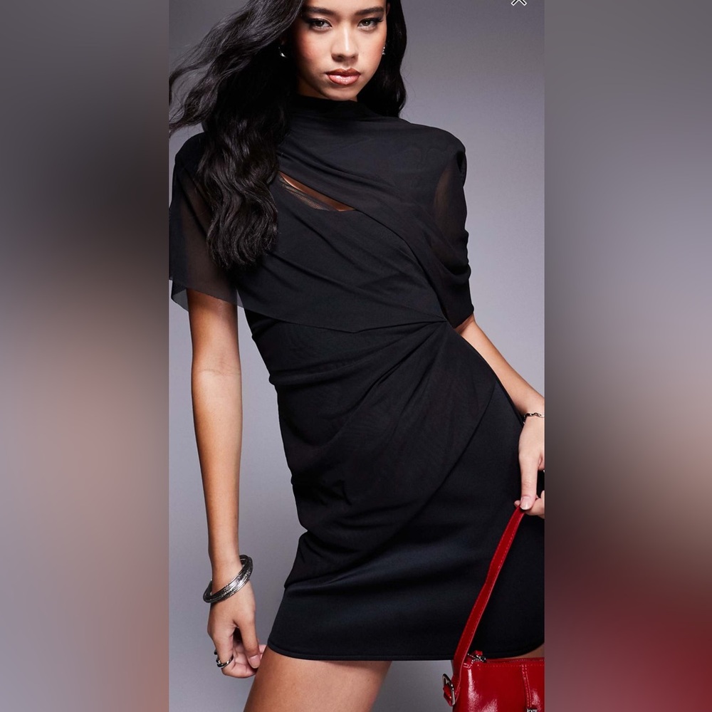 ASOS design draped mesh black mini dress